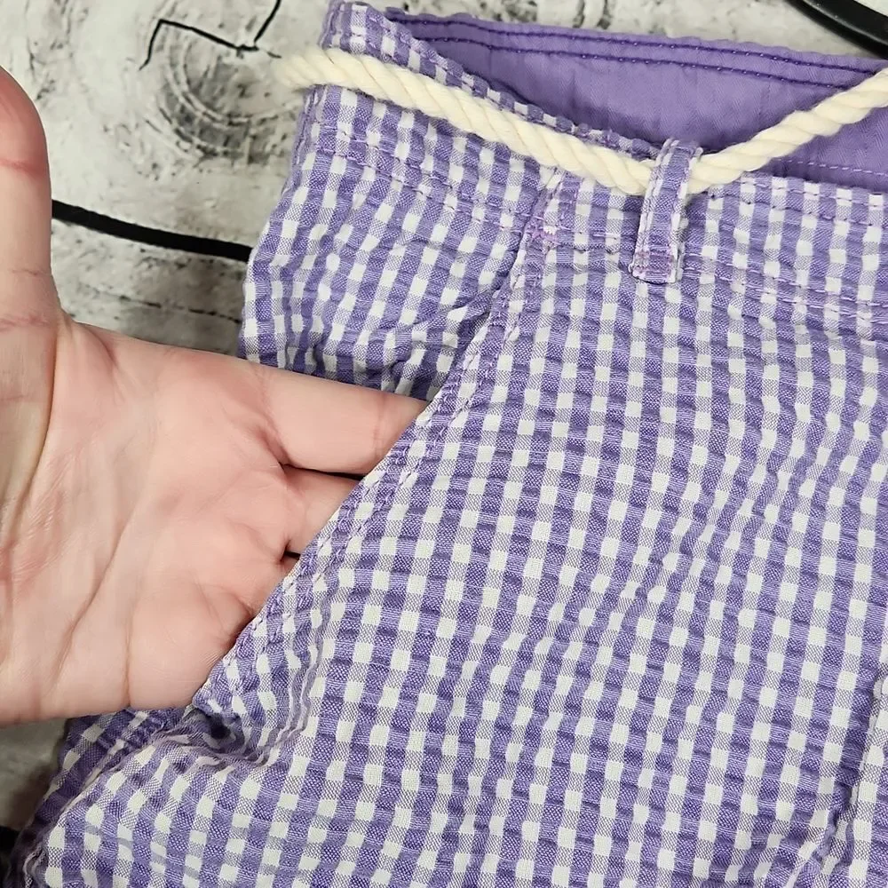 💜NWT H&M Label of Graded Goods Purple Gingham Belted & Cuffed Shorts Youth 14